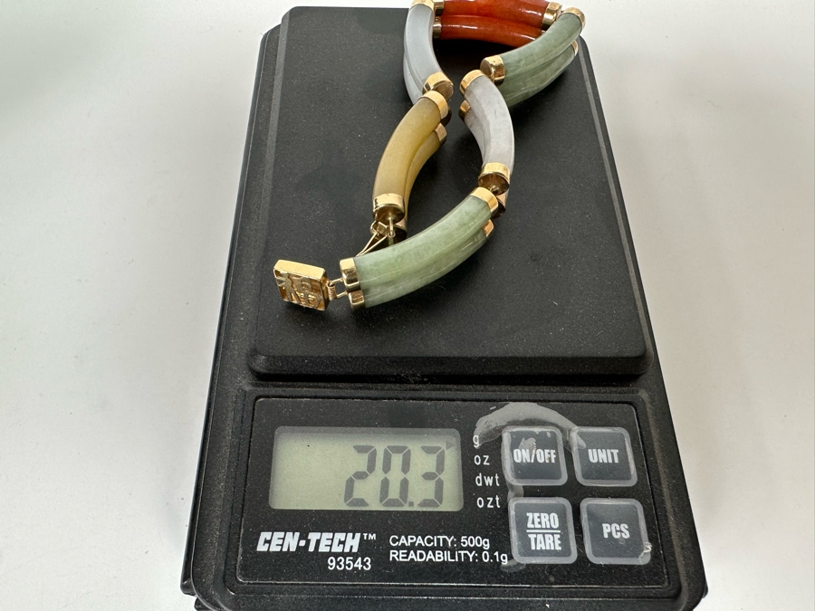 14K Gold Jadeite Bracelet 7” 20.3g [Photo 12]