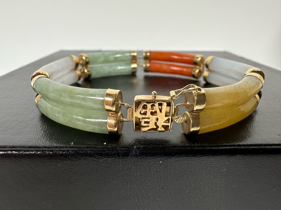 14K Gold Jadeite Bracelet 7” 20.3g [Photo 4]