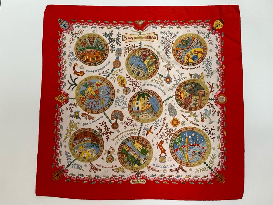 Hermes Paris Silk Scarf Escales Mediterraneennes 35.5 X 33.5 [Photo 3]