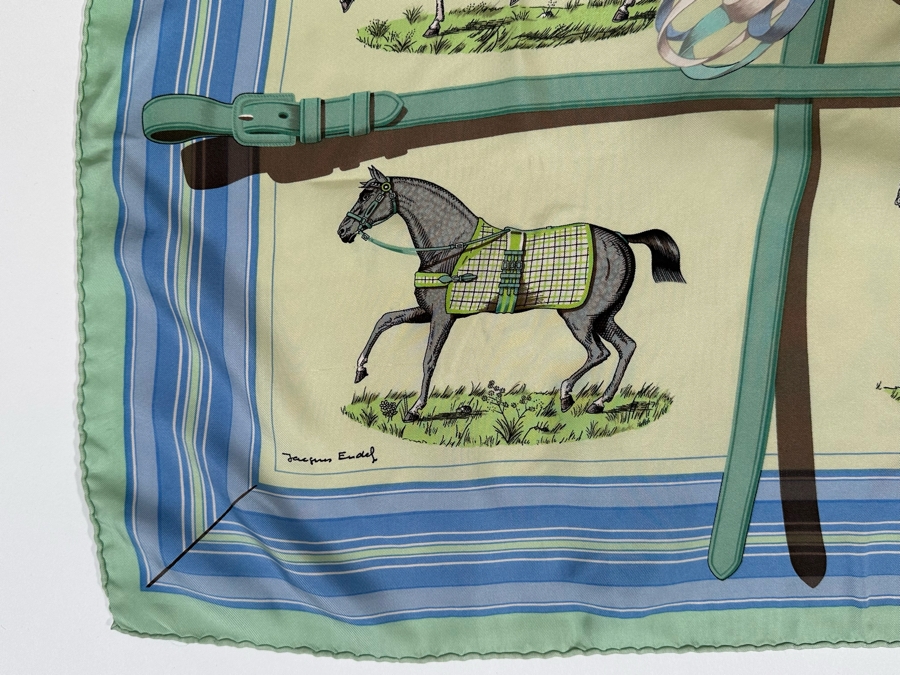 Hermes Paris Silk Scarf Couvertures Et Tenues Et Tenues De Jour Jacques Eudel 34.5 X 33.5 [Photo 7]