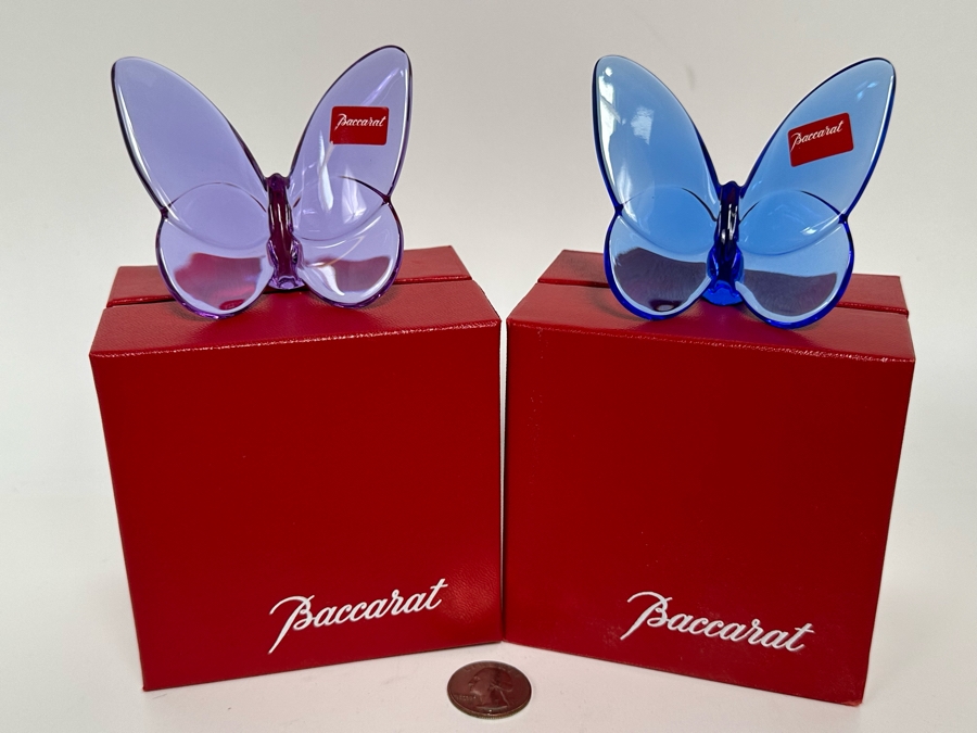 Pair Of Baccarat Crystal Lucky Butterflies Figurines New In Box 2.5H [Photo 4]