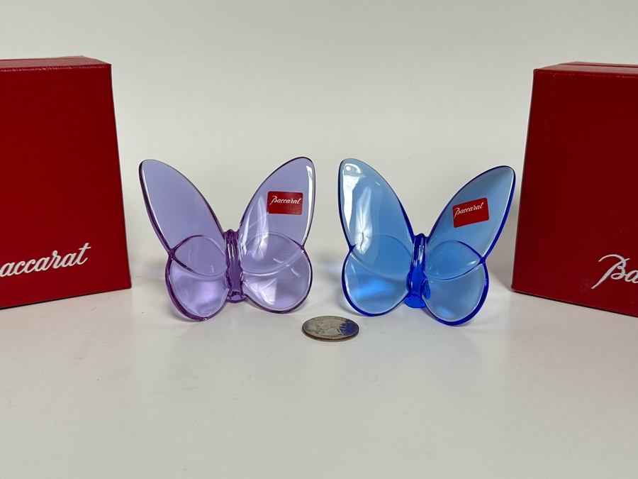 Pair Of Baccarat Crystal Lucky Butterflies Figurines New In Box 2.5H [Photo 2]