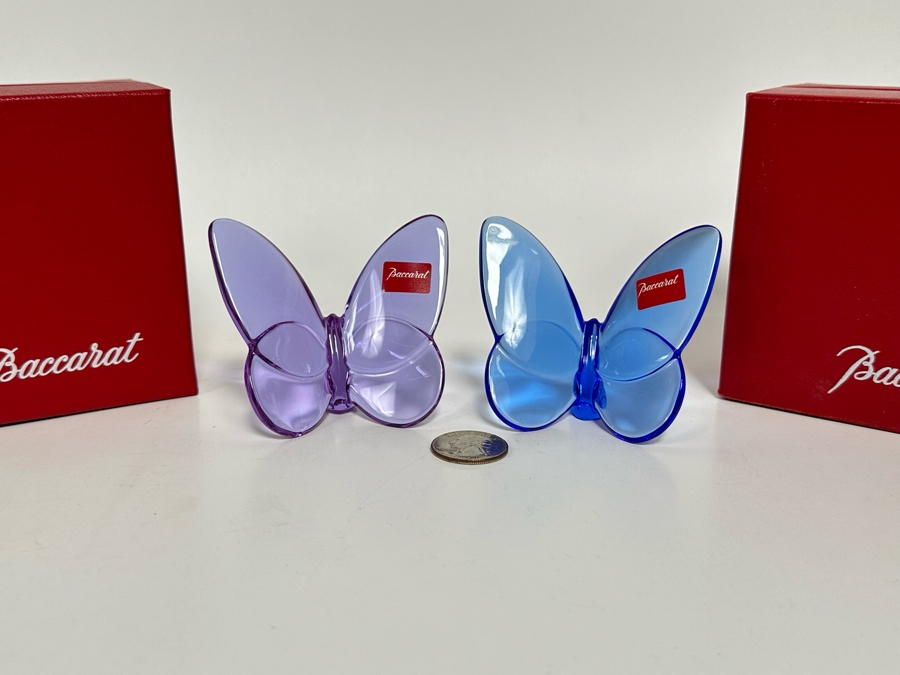 Pair Of Baccarat Crystal Lucky Butterflies Figurines New In Box 2.5H [Photo 3]