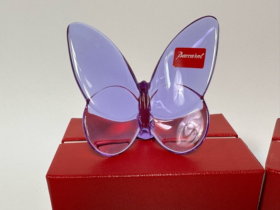 Pair Of Baccarat Crystal Lucky Butterflies Figurines New In Box 2.5H [Photo 5]
