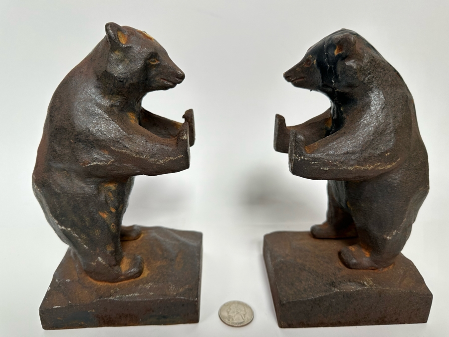 Pair Of Metal Bear Bookends Made In Japan
