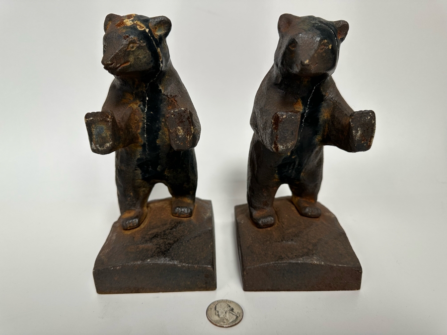 Pair Of Metal Bear Bookends Made In Japan