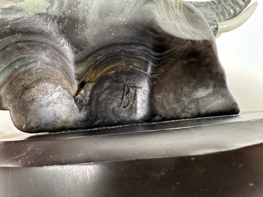 Carved Marble Elephant Sculpture Signed BT 7W X 4D X 7.5H [Photo 9]