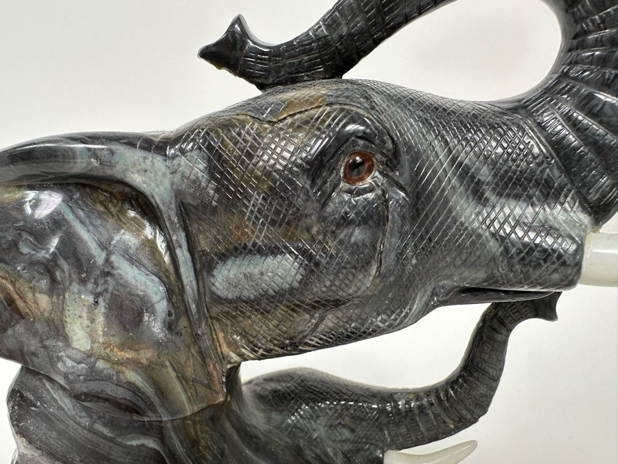 Carved Marble Elephant Sculpture Signed BT 7W X 4D X 7.5H [Photo 8]