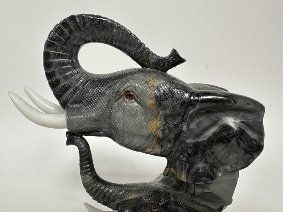 Carved Marble Elephant Sculpture Signed BT 7W X 4D X 7.5H [Photo 5]