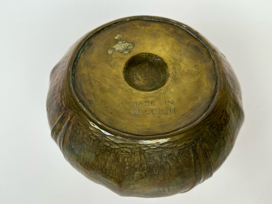Leon Provins (1873-1943, Belgium) Hammered Copper Art Nouveau Vase Stylized With Flowers Signed L. Provins Made In Belgium 6.5W X 5H [Photo 11]