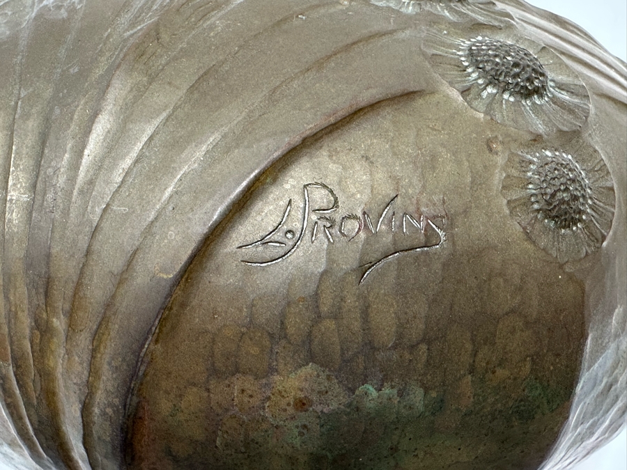 Leon Provins (1873-1943, Belgium) Hammered Copper Art Nouveau Vase Stylized With Flowers Signed L. Provins Made In Belgium 6.5W X 5H [Photo 6]