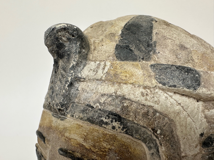 Egyptian Style Carved Limestone Polychromed Head Sculpture 5W X 5D X 5.5H [Photo 6]