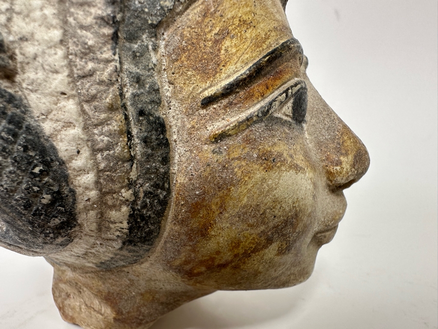 Egyptian Style Carved Limestone Polychromed Head Sculpture 5W X 5D X 5.5H [Photo 14]