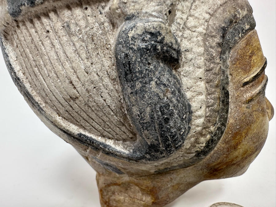 Egyptian Style Carved Limestone Polychromed Head Sculpture 5W X 5D X 5.5H [Photo 13]