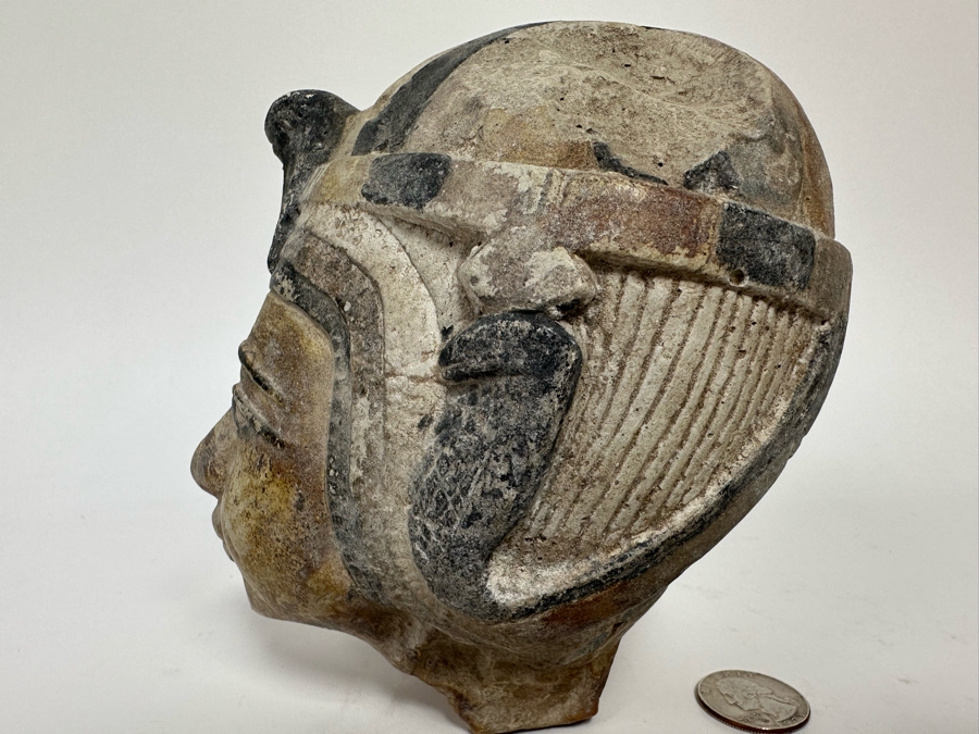 Egyptian Style Carved Limestone Polychromed Head Sculpture 5W X 5D X 5.5H [Photo 8]