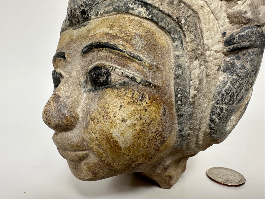 Egyptian Style Carved Limestone Polychromed Head Sculpture 5W X 5D X 5.5H [Photo 5]