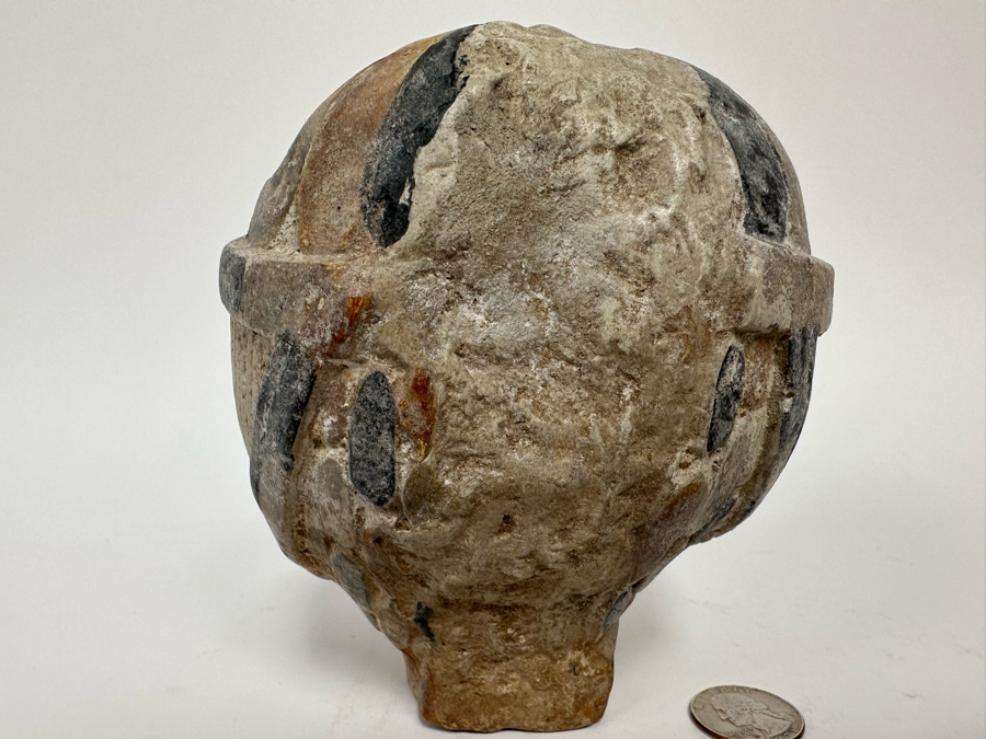 Egyptian Style Carved Limestone Polychromed Head Sculpture 5W X 5D X 5.5H [Photo 11]