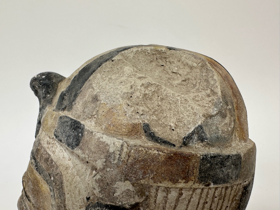 Egyptian Style Carved Limestone Polychromed Head Sculpture 5W X 5D X 5.5H [Photo 9]
