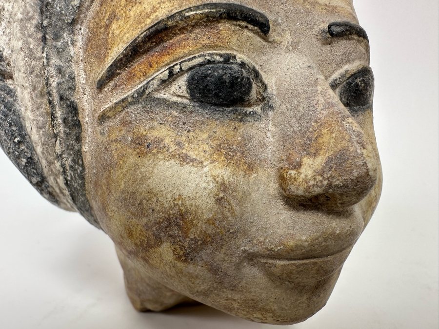 Egyptian Style Carved Limestone Polychromed Head Sculpture 5W X 5D X 5.5H [Photo 15]