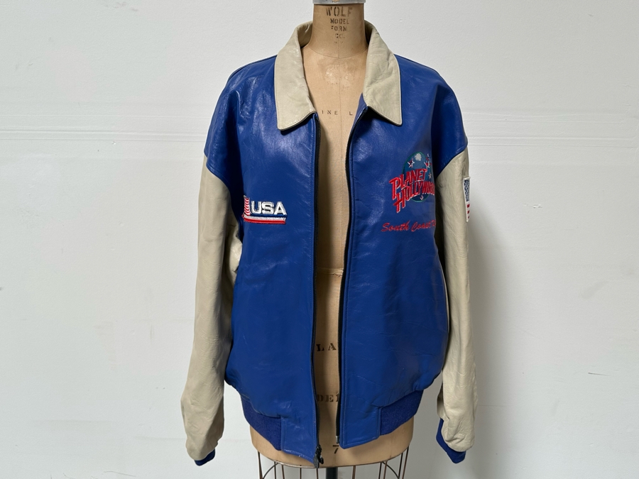 Original Planet Hollywood South Coast Plaza Leather Jacket Designed By Tony Nowak - Sleeve Hand Signed By Arnold Schwarzenegger Size XL [Photo 5]