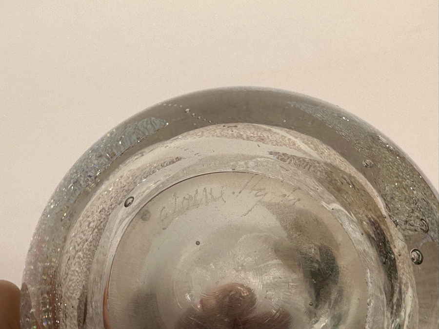 Elaine Hyde Art Glass Perfume Bottle Signed With Sterling Silver And 14K Gold Handle Featuring Pearls Finial Stopper 3W X 6H Estimate $800 [Photo 20]