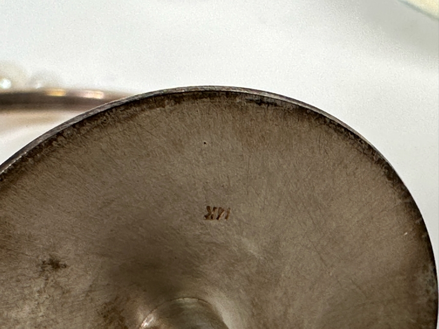 Elaine Hyde Art Glass Perfume Bottle Signed With Sterling Silver And 14K Gold Handle Featuring Pearls Finial Stopper 3W X 6H Estimate $800 [Photo 14]