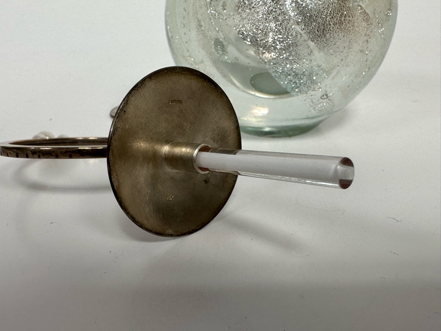 Elaine Hyde Art Glass Perfume Bottle Signed With Sterling Silver And 14K Gold Handle Featuring Pearls Finial Stopper 3W X 6H Estimate $800 [Photo 11]