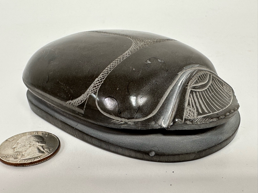 Carved Stone Egyptian Scarab Beetle With Hieroglyphs On Underside 3W X 4.5D X 1.5H [Photo 5]