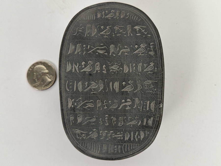 Carved Stone Egyptian Scarab Beetle With Hieroglyphs On Underside 3W X 4.5D X 1.5H [Photo 11]