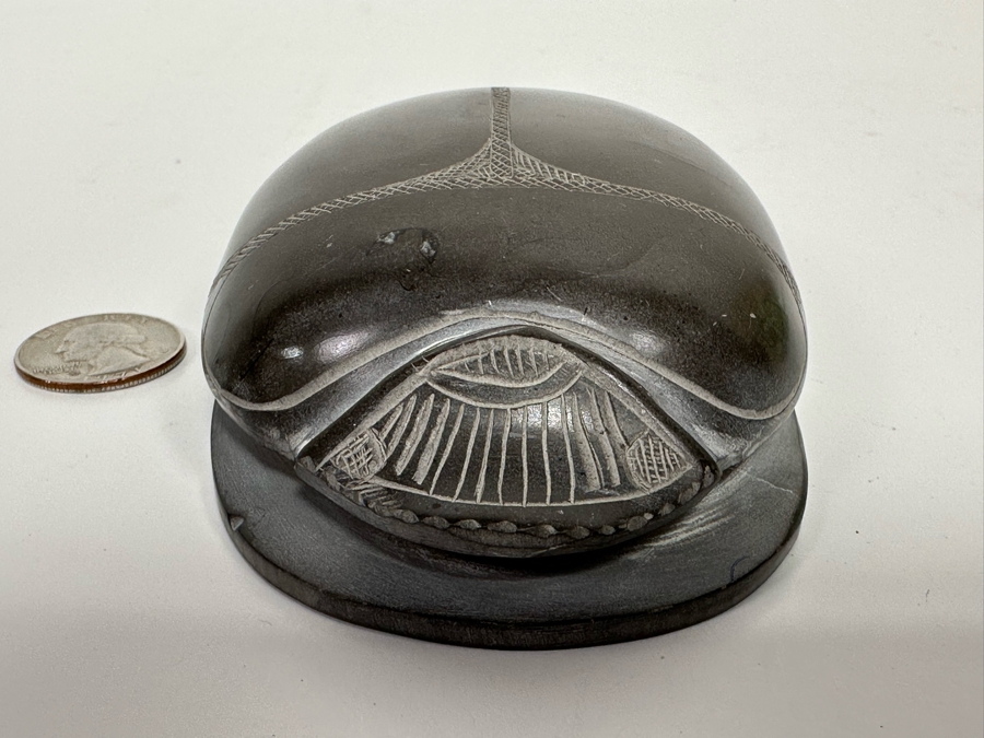 Carved Stone Egyptian Scarab Beetle With Hieroglyphs On Underside 3W X 4.5D X 1.5H [Photo 6]