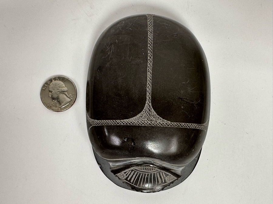Carved Stone Egyptian Scarab Beetle With Hieroglyphs On Underside 3W X 4.5D X 1.5H [Photo 4]