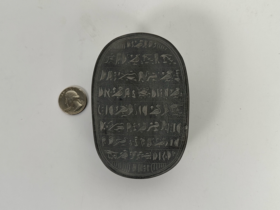 Carved Stone Egyptian Scarab Beetle With Hieroglyphs On Underside 3W X 4.5D X 1.5H [Photo 10]