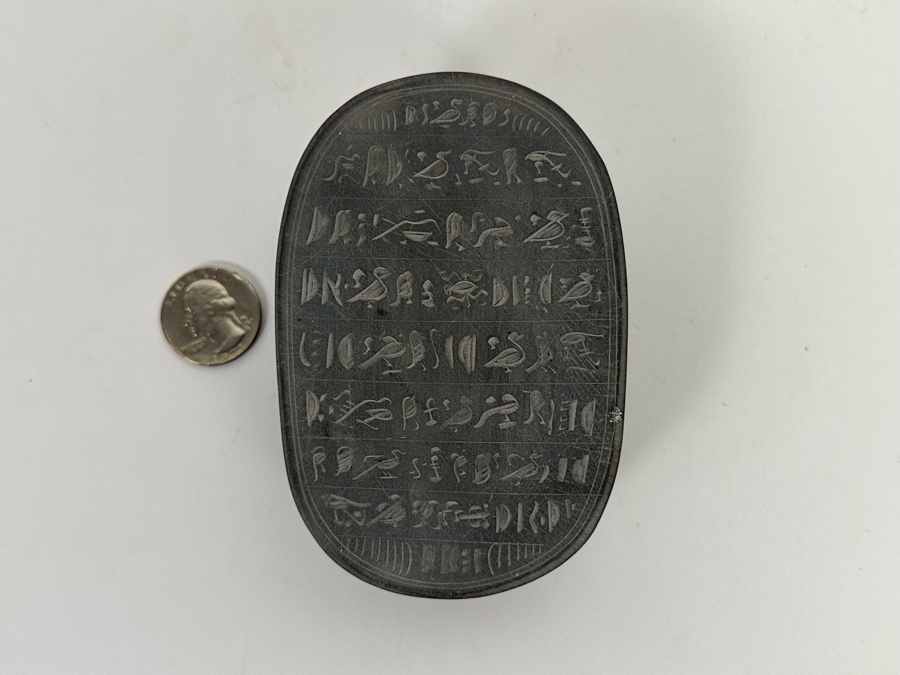 Carved Stone Egyptian Scarab Beetle With Hieroglyphs On Underside 3W X 4.5D X 1.5H [Photo 9]