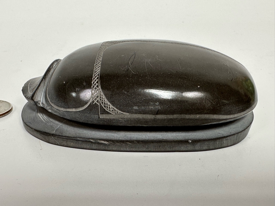 Carved Stone Egyptian Scarab Beetle With Hieroglyphs On Underside 3W X 4.5D X 1.5H [Photo 7]
