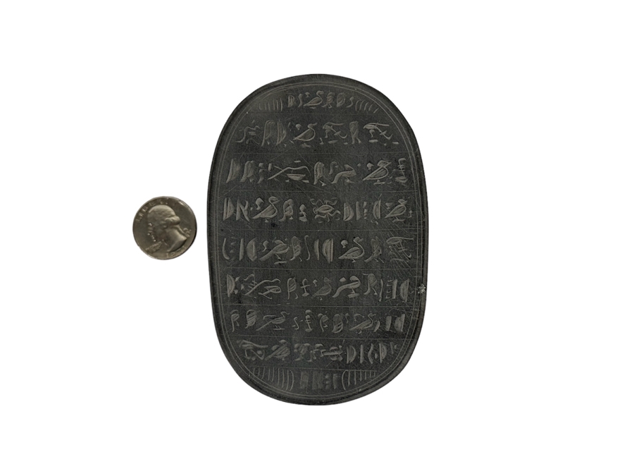 Carved Stone Egyptian Scarab Beetle With Hieroglyphs On Underside 3W X 4.5D X 1.5H [Photo 3]