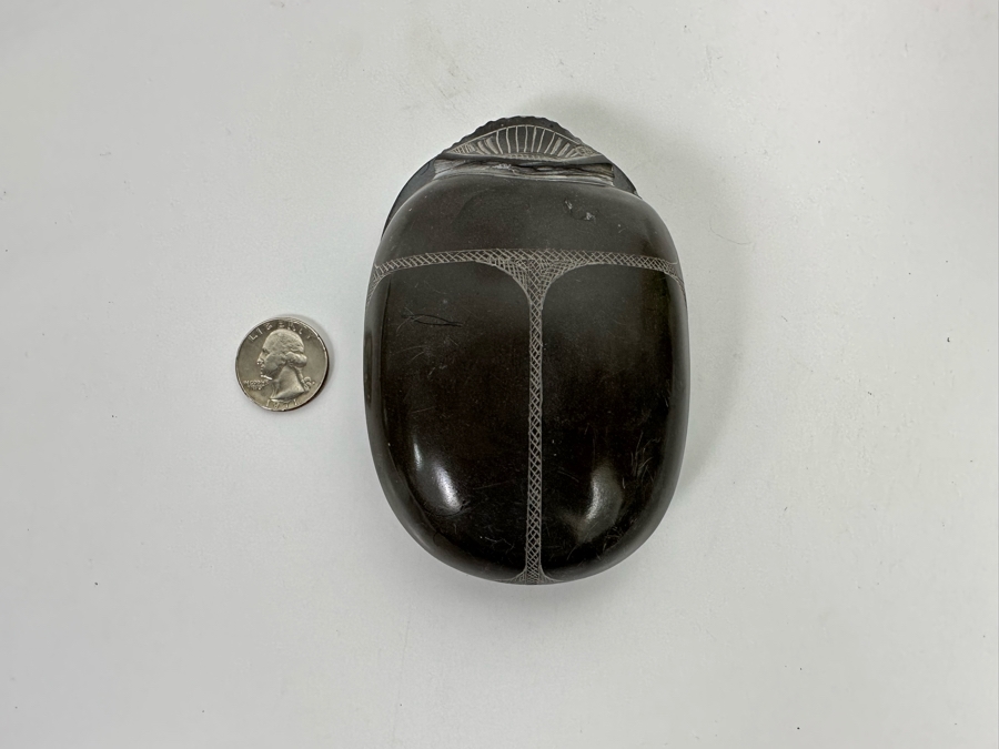 Carved Stone Egyptian Scarab Beetle With Hieroglyphs On Underside 3W X 4.5D X 1.5H [Photo 15]