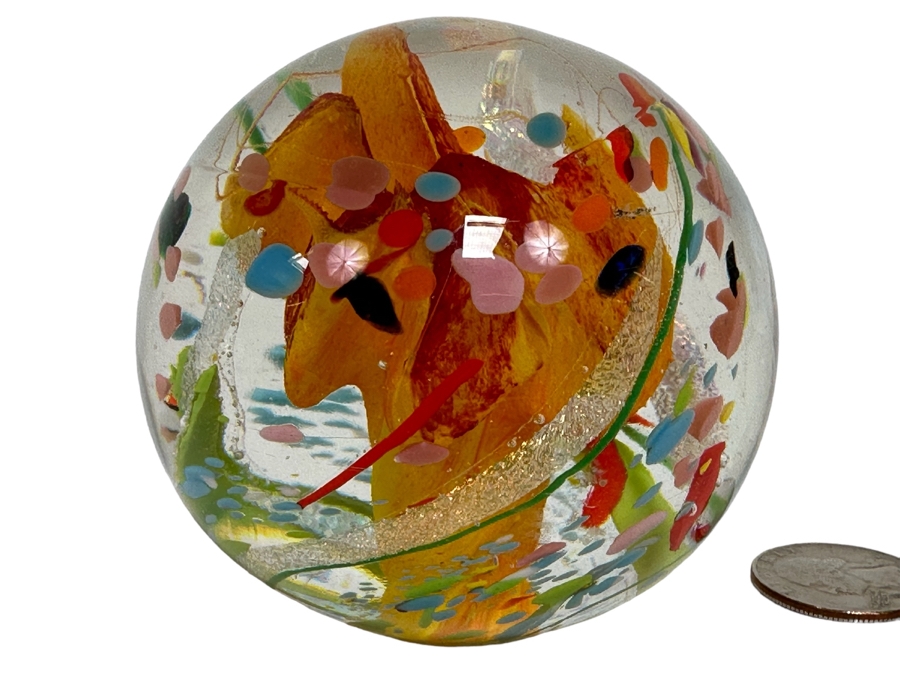 Signed Art Glass Paperweight 3W X 3H
