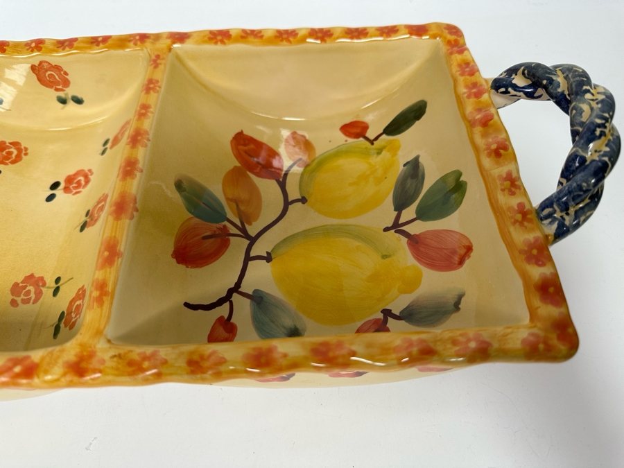 Hand Painted Italian Divided Dish With Handles 16W X 8D X 4H [Photo 4]