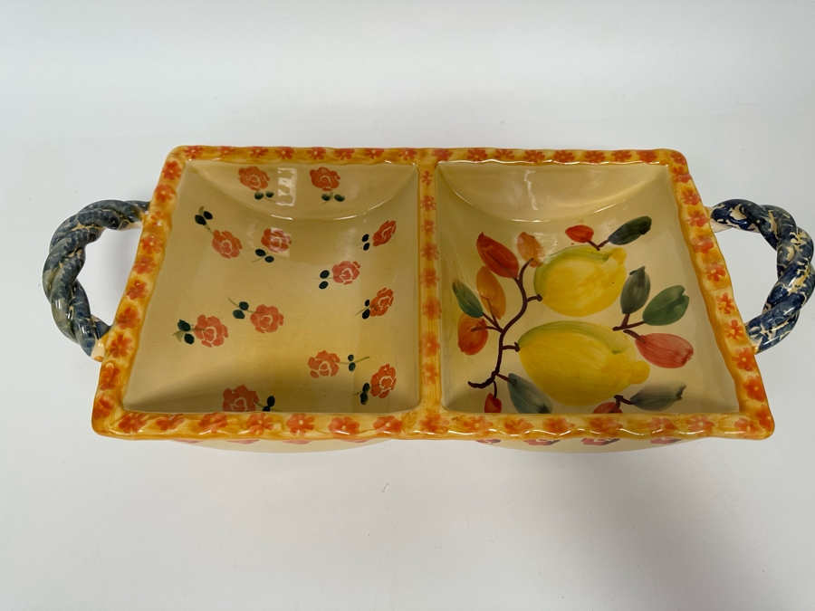 Hand Painted Italian Divided Dish With Handles 16W X 8D X 4H [Photo 2]