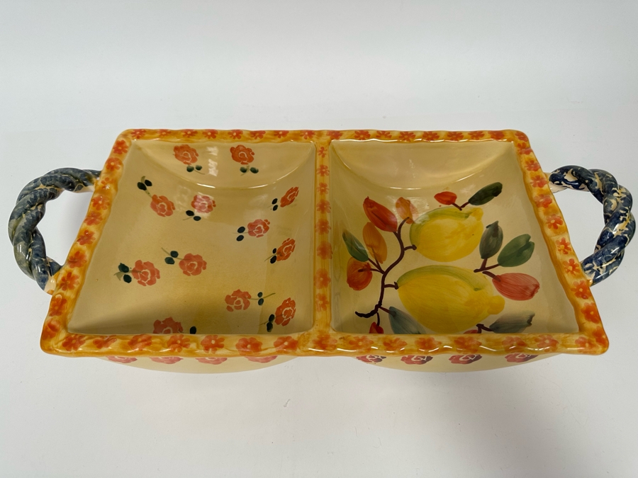 Hand Painted Italian Divided Dish With Handles 16W X 8D X 4H [Photo 3]