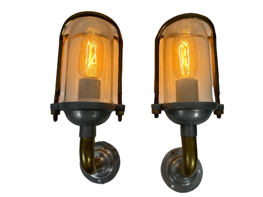 Pair Of Industrial Metal Light Fixture Sconces 13H X 5W [Photo 2]