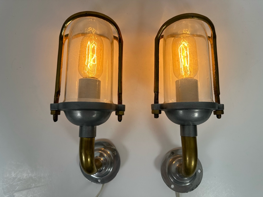 Pair Of Industrial Metal Light Fixture Sconces 13H X 5W [Photo 3]