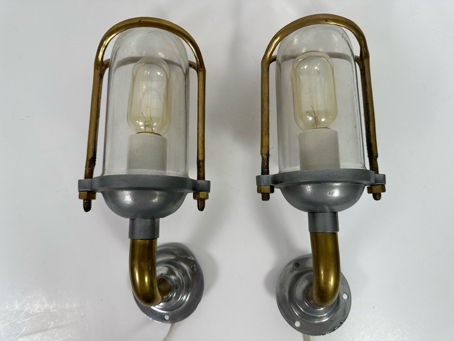 Pair Of Industrial Metal Light Fixture Sconces 13H X 5W [Photo 5]