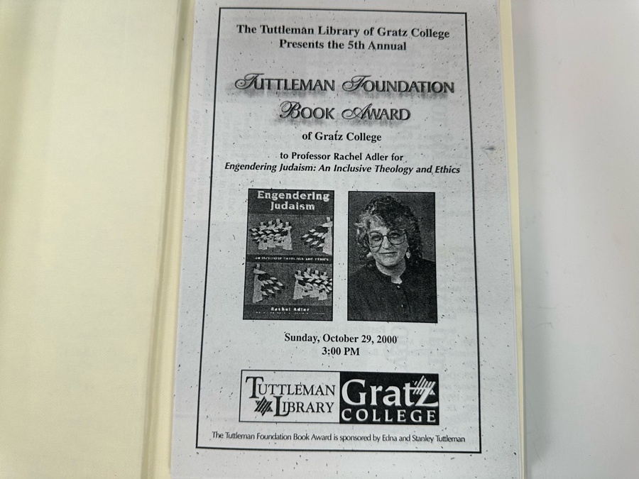 Signed Book Engendering Judaism Signed By Rachel Adler [Photo 5]