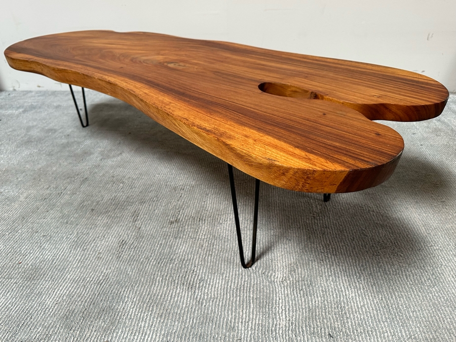 Mid-Century Style Wood Plank Coffee Table With Hairpin Legs 63W X 24D X 16H [Photo 3]