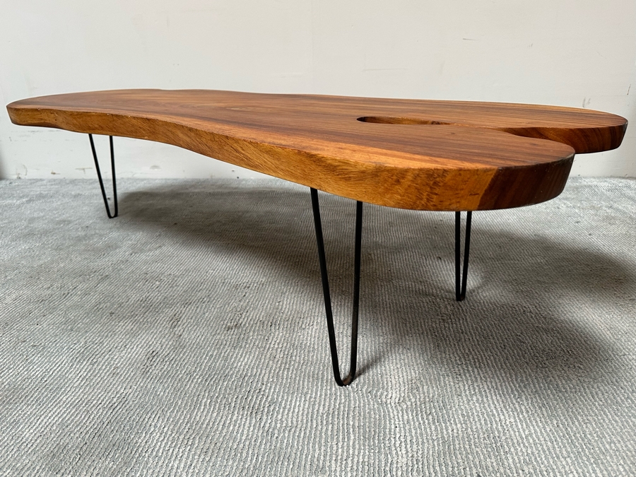 Mid-Century Style Wood Plank Coffee Table With Hairpin Legs 63W X 24D X 16H [Photo 2]