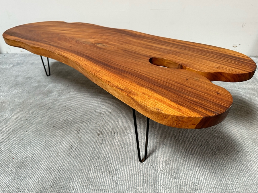 Mid-Century Style Wood Plank Coffee Table With Hairpin Legs 63W X 24D X 16H [Photo 1]