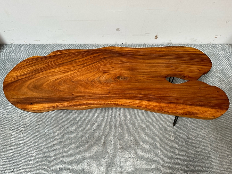 Mid-Century Style Wood Plank Coffee Table With Hairpin Legs 63W X 24D X 16H [Photo 6]