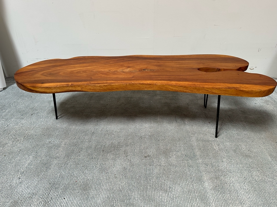 Mid-Century Style Wood Plank Coffee Table With Hairpin Legs 63W X 24D X 16H [Photo 4]
