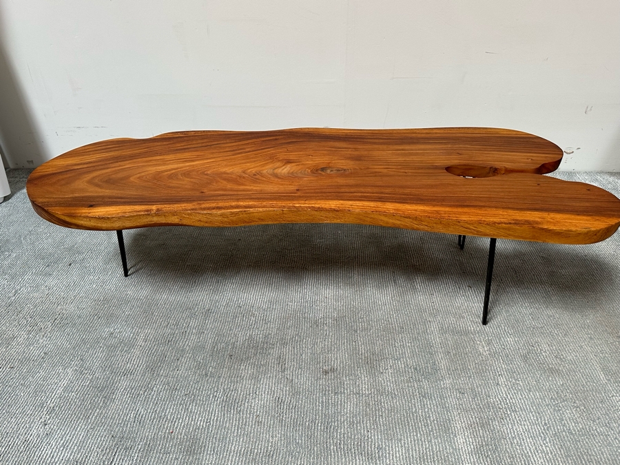Mid-Century Style Wood Plank Coffee Table With Hairpin Legs 63W X 24D X 16H [Photo 5]